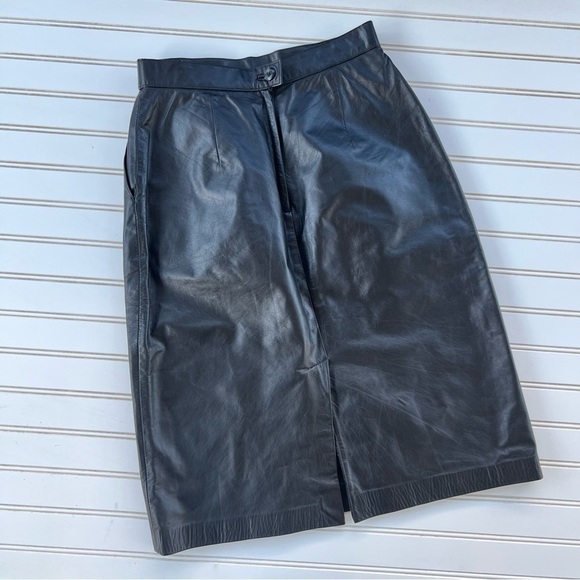 Wilson’s Leather Vintage Pencil Skirt size 10 Black Pockets Split Button & Zip - Picture 4 of 16